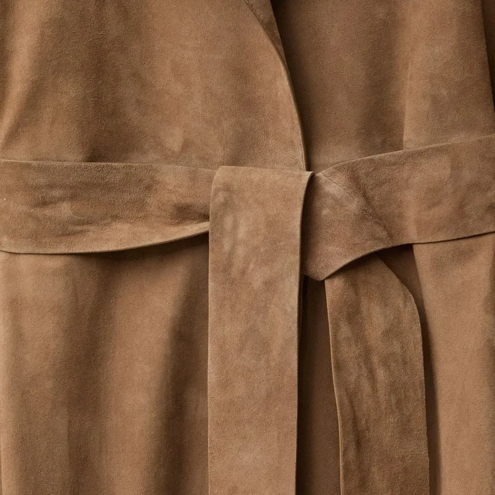 Mango 100% Genuine Suede Trench Coat New - Picture 4 of 9